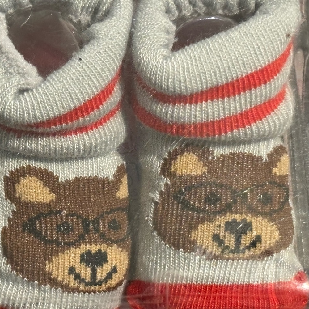 Swiggles Bear Design Kids Socks - Gray and Red